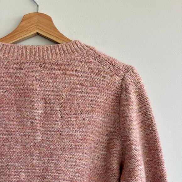 J. Crew Shimmer Lady Button Front Crew Neck Knit Cardigan Rose Blush Metallic M - Picture 9 of 11